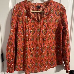 Talbots Long Sleeve Floral Pattern Women's V-Neck Blouse w/Metallic Threads. M